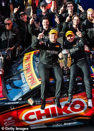 Kostecki and Hazlewood (pictured celebrating the win with their Erebus team) shared the news Monday morning.