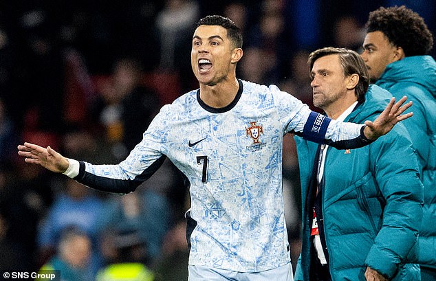 The Portugal captain was clearly unhappy at the end of the goalless draw against the Scots.