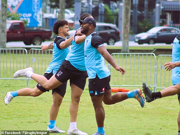 The Fijian men (pictured) said the extremely unusual pitted session was worth it and praised the Tongan stars for helping them prepare for the Pacific Championships.