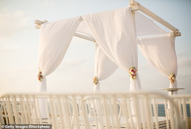 Davis was reportedly standing directly under the chuppah when the approximately 87-pound structure collapsed, striking her in the neck and back. Pictured: a Jewish wedding chuppah