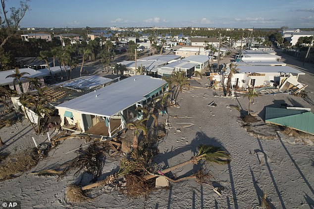 Destruction from Hurricane Milton is seen at a mobile home community in Englewood, Florida, on Sunday.