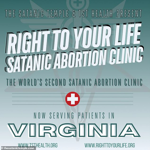 The 'Satanic Abortion Ritual', which the temple says is a deeply held religious belief, allows women to receive abortion services while 'affirming their right to bodily autonomy as a religious practice.' Pictured: A brochure produced to promote the new Virginia-based clinic.