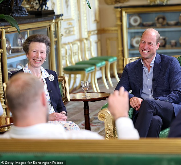 James Haskell pictured speaking to Princess Anne and the Prince of Wales during the recording of the podcast.