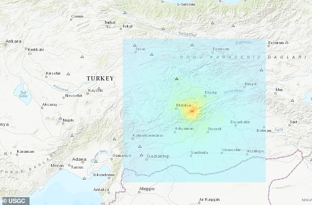 The USGC also uploaded a map showing the estimated intensity of the earthquakes.