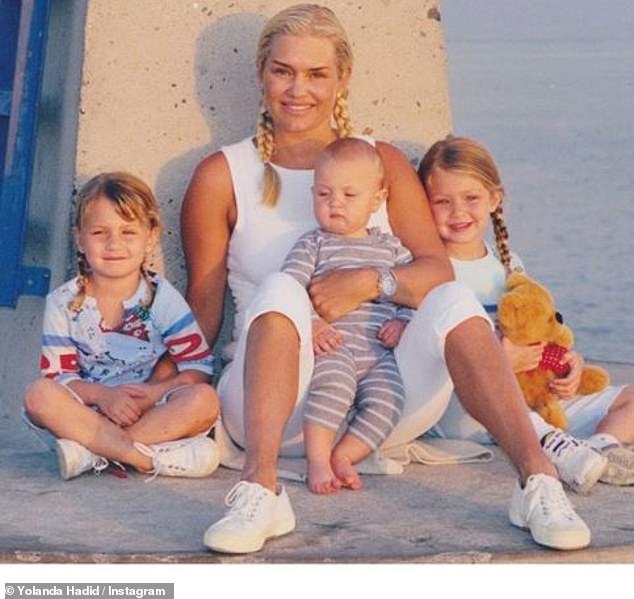 Family: The model is the daughter of Dutch supermodel and former reality star Yolanda Hadid, and Palestinian real estate developer Mohamed Hadid (pictured with her mother Yolanda and siblings).