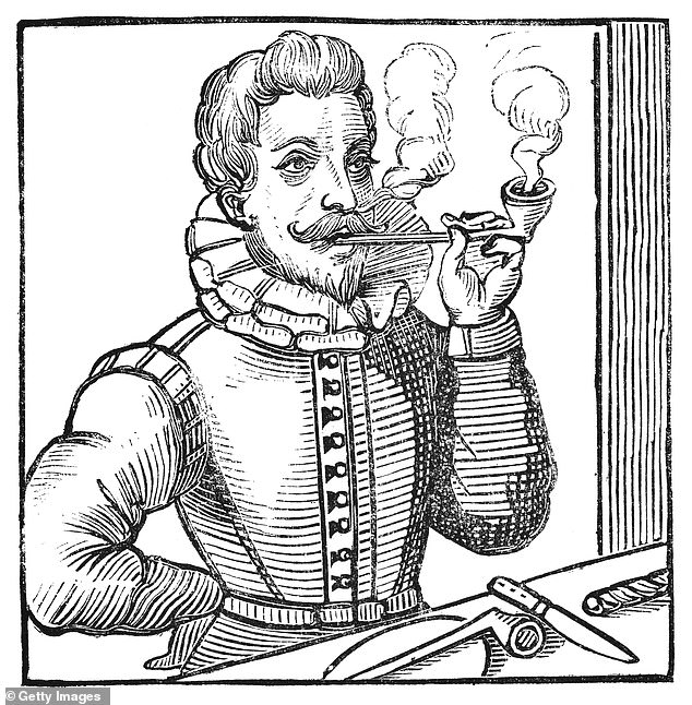 A common date given for the arrival of tobacco in England is July 27, 1586, when Sir Walter Raleigh is said to have brought it to England from Virginia. Pictured is a portrait of Sir Walter Raleigh smoking (circa 16th century)