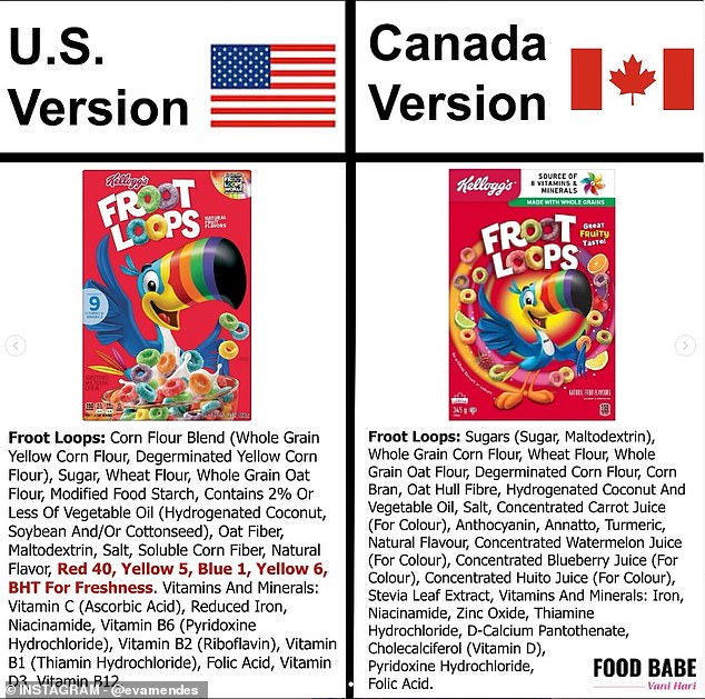 Mendes shared the above comparison of Froot Loops in the US vs. Canada