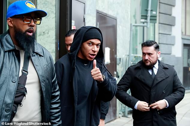 Kylian Mbappé, 25, seen leaving the posh Bank hotel where he stayed during his trip to Stockholm, Sweden, last week.