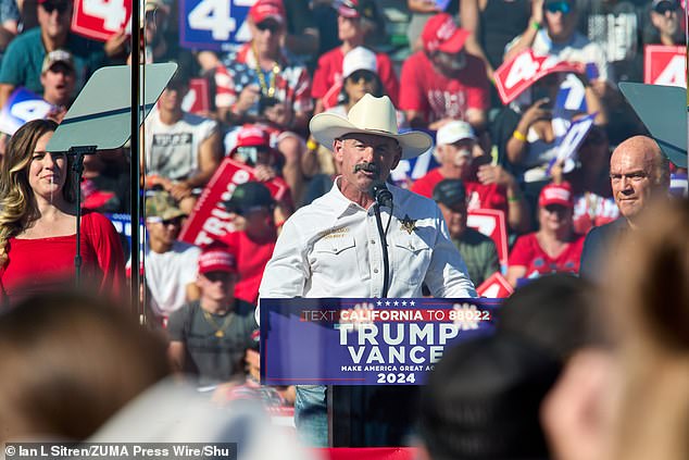 Sheriff Bianco speaks during Trump's campaign rally in Coachella, California, on Saturday, October 12.