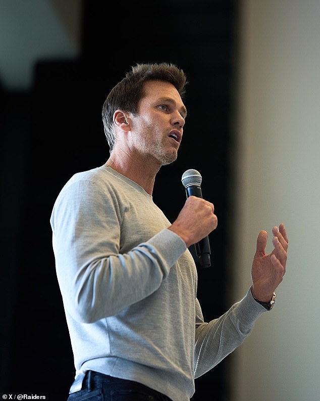 Brady addresses the Raiders staff on his first day as co-owner of the Las Vegas franchise.