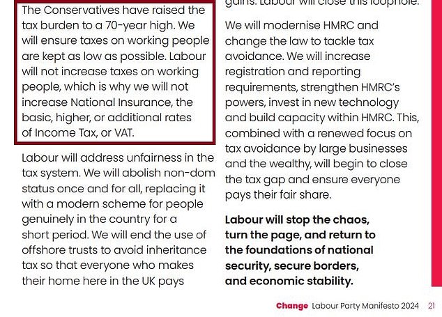 Fiscal promise: Labor pledged in its manifesto not to increase national insurance rates