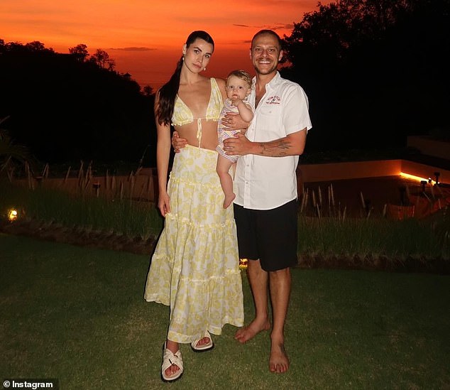 The Love Island Australia star, 26, shared the story on Instagram on Wednesday night, in which she didn't hold back the graphic details. (Pictured with partner Jack Millar and daughter Bonnie)