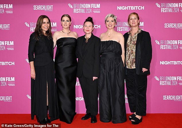 Amy and her co-stars on the Nightb***h red carpet (LR) Stacy O'Neil, Amy Adams, Kristy Matheson, Marielle Heller and Anne Carey