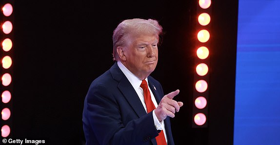 DORAL, FLORIDA - OCTOBER 16: Republican presidential candidate former US President Donald Trump gestures during an event at the Univision Noticias town hall on October 16, 2024 in Doral, Florida. Trump addressed undecided Latino voters as he continues to campaign against his rival, Democratic presidential candidate US Vice President Kamala Harris. (Photo by Joe Raedle/Getty Images)