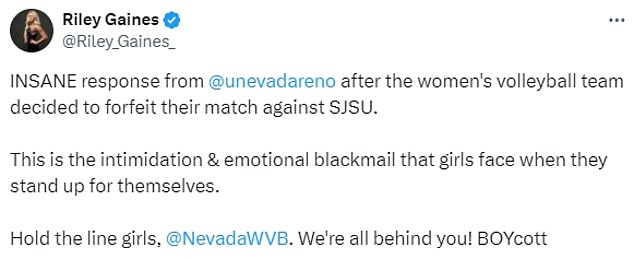 1729173105 674 Riley Gaines backs Nevada womens volleyball team fighting their own