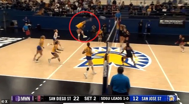 Fleming (circled) slammed the ball into a female opponent's face with full power last week.