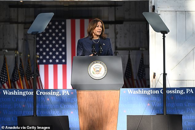 Vice President Harris speaks at a campaign event in Washington Crossing, Pennsylvania, before her testy interview with Fox News.