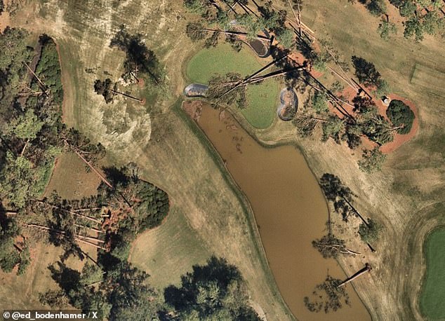 Augusta's par-3 16th is in ruins with two trees scattered across its sloping green