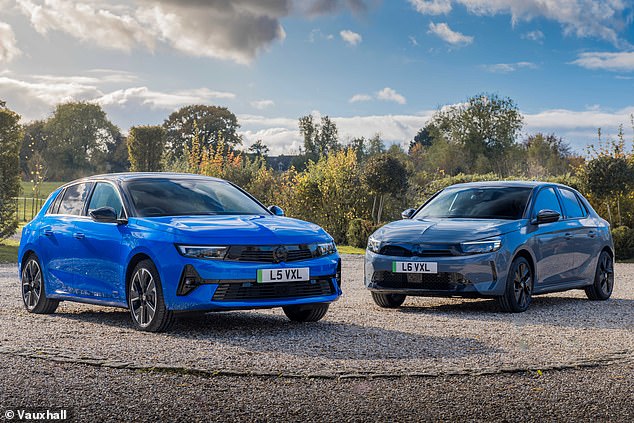 In recent weeks, Vauxhall has also reduced the price of its Astra Electric (left) and Corsa Electric (right) range by up to 11% as part of efforts to 