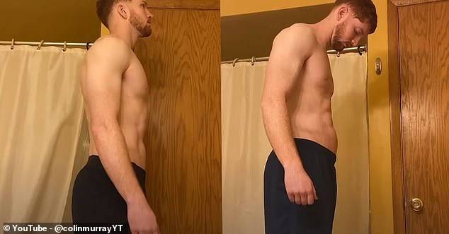 Murray shared this in his video, showing what he looked like before the challenge (left) and after (right). He said the swelling caused was ruining his abs.