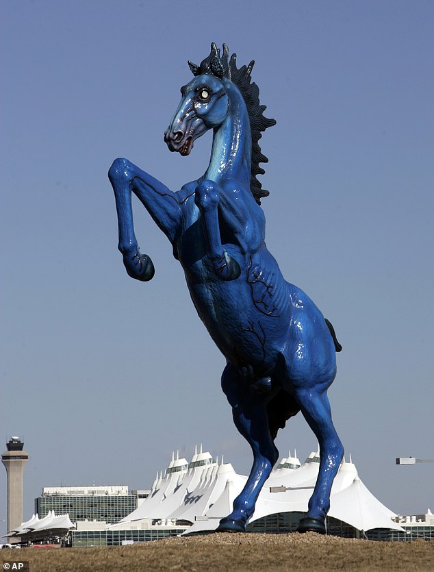 The 'Blucifer' statue at Denver International Airport is at the center of one of the site's conspiracy theories.