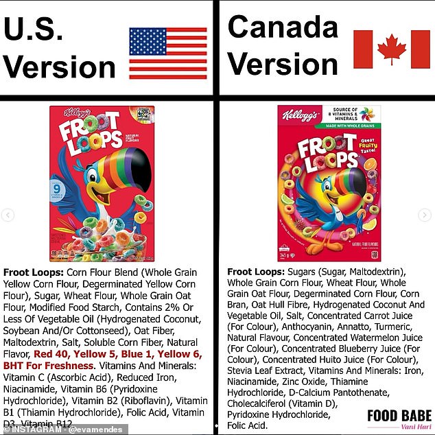 Mendes shared the above comparison of Froot Loops in the US versus Canada