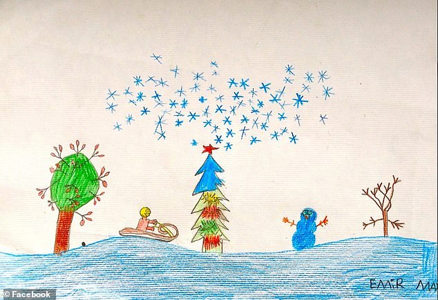 On his social media pages, Lowe had frequently shared images of him and his son walking through areas of Bosnia, while his wife shared drawings Emir had made as a child, seen here.