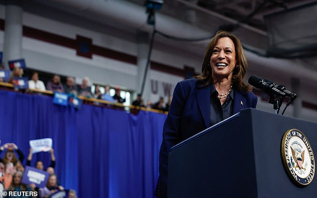 Kamala Harris speaking at a rally in La Crosse, WI on Thursday, October 17. It was one of several stops the vice president made Thursday in the battleground state.