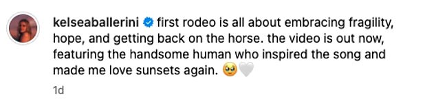 She wrote: 'the first rodeo is about accepting fragility, hope and getting back on the horse. The video is available now and features the handsome human who inspired the song and made me love sunsets again.