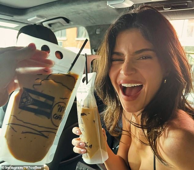 American icon Kylie Jenner photographed with iconic 787 coffee in a bag