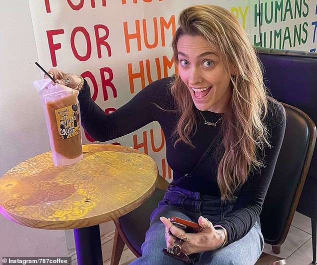 Actor and model Paris Jackson with bagged coffee from 787 Coffee Co.