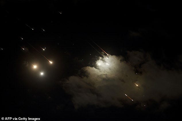 This image shows projectiles intercepted by Israel over Jerusalem, October 1, 2024.