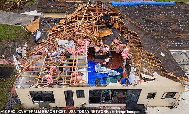 Florida resident Sam Rider explained how his son clung to his arm as Rider was lifted into the air, as the storm swept through his home, eventually destroying it. In the photo: the cyclist's house.