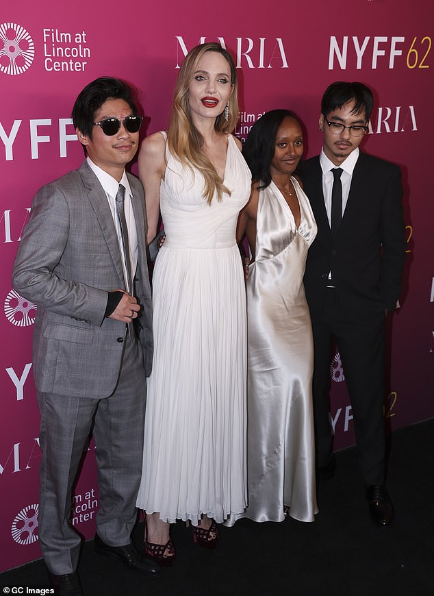 Jolie with children Pax, Zahara and Maddox at the screening of Maria during the 62nd New York Film Festival at Alice Tully Hall, Lincoln Center in September.