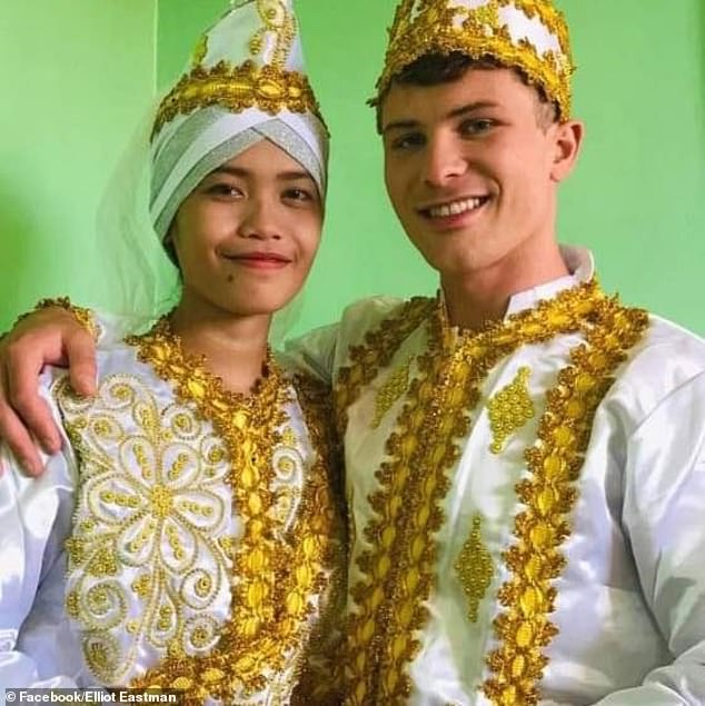 American YouTuber Elliot Eastman (right) is suspected of being kidnapped in a remote Philippine village on Thursday, just months after marrying a local woman (left).