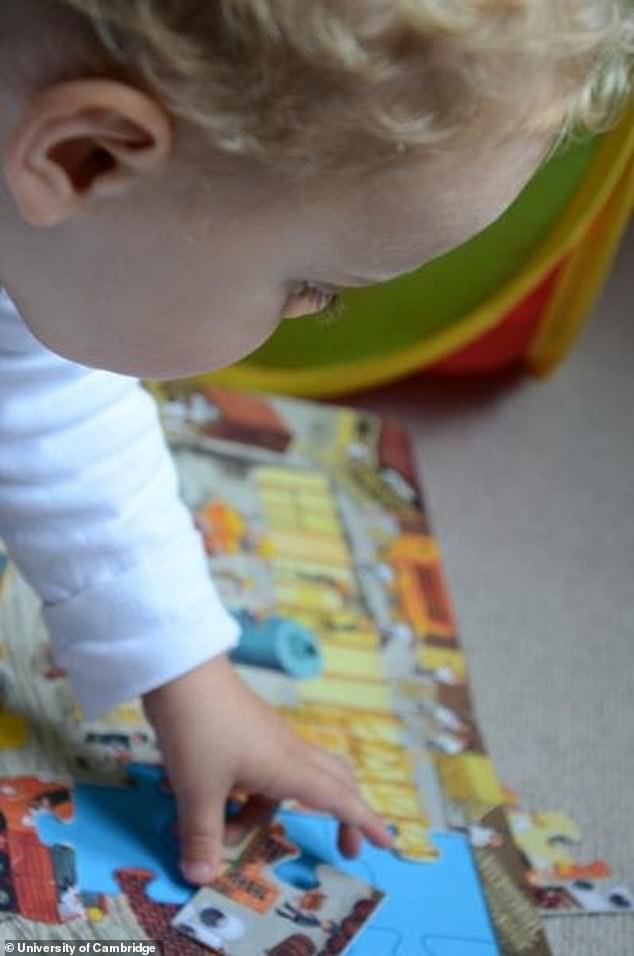 Scientists believe that hallucinations may be caused by a natural process used by the brain to make sense of the world and that most of us experience them at one time or another. Shown is an image of a baby, shown in the blotchy black and white image above. The pair is similar to those used in the study.