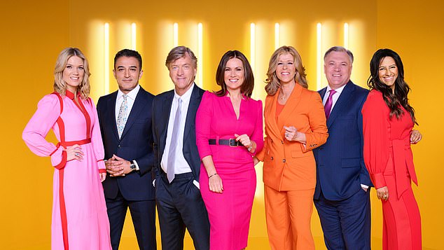 The GMB presenting line-up includes: (From left) Charlotte Hawkins, Adil Ray, Richard Madeley, Susanna Reid, Kate Garraway, Ed Balls and Ranvir Singh