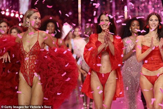 Fans criticized the presentation of the Victoria's Secret Fashion Show held in New York City on Tuesday, the first time the show has been held since 2018. (LR) Gigi Hadid, Bella Hadid and Vittoria Ceretti seen during the festivities on Tuesday in New York