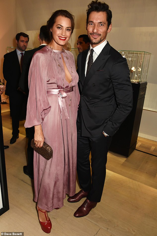 Yasmin Le Bon (left) and David Gandy attend the opening cocktail of the Chopard exhibition