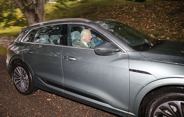 King Charles takes Queen Camilla to church in a new electric Audi. The electric vehicle was manufactured in Belgium and registered in this country in July.