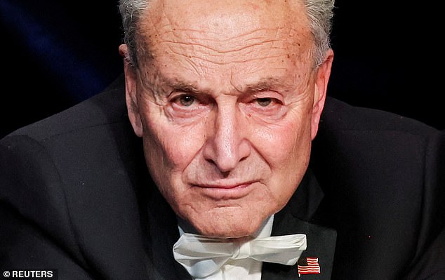 Schumer had a stern face when Trump cracked his 'White Dudes for Harris' joke