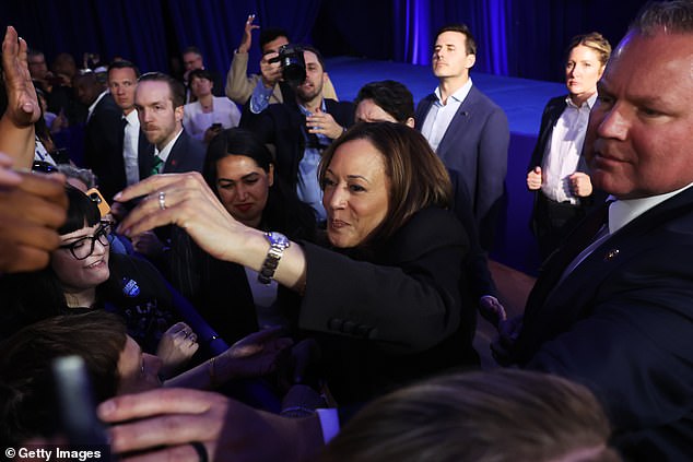 Democratic presidential candidate Vice President Kamala Harris waves to supporters while campaigning in Michigan, a key battleground state, on Friday in Waterford, Michigan.