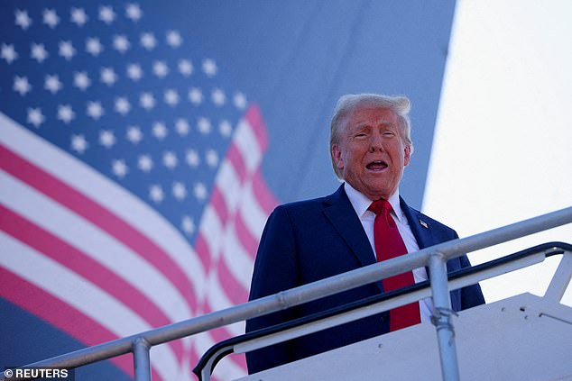 Republican presidential candidate Donald Trump arrives in 'Trump Force One' at Detroit Metropolitan Wayne County Airport in Detroit, Michigan, on Friday.