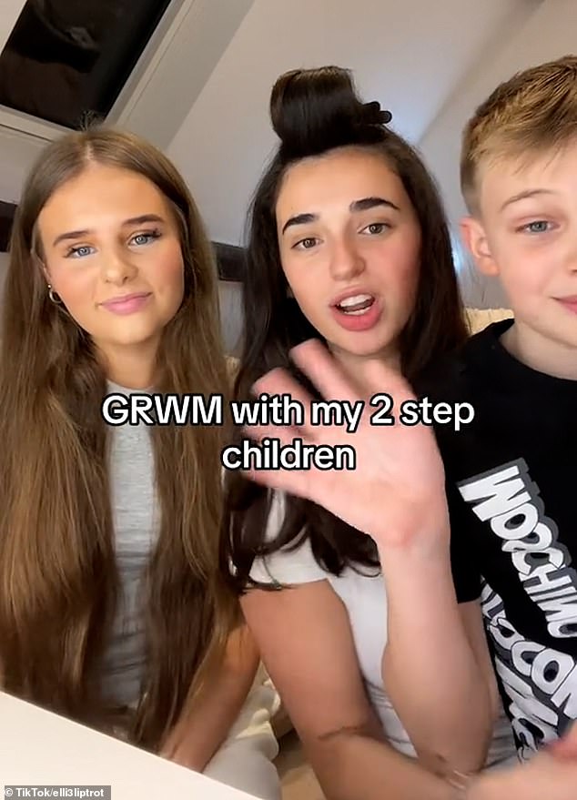 Social media creator Ellie, pictured center alongside her two stepchildren, pleads with her viewers to 