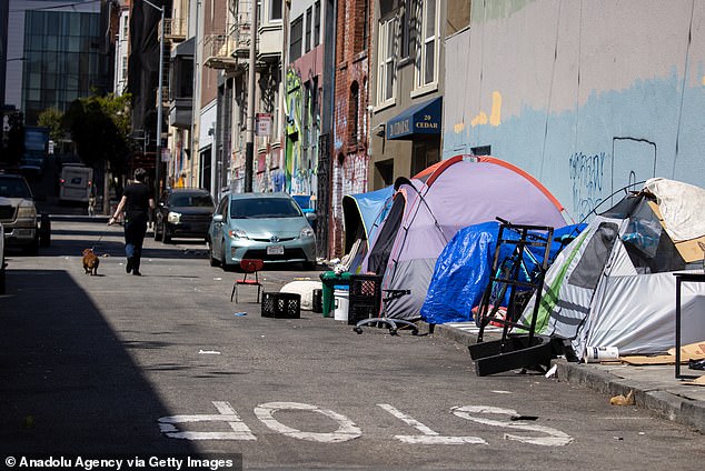 Homeless tents seen near San Francisco City Hall in California