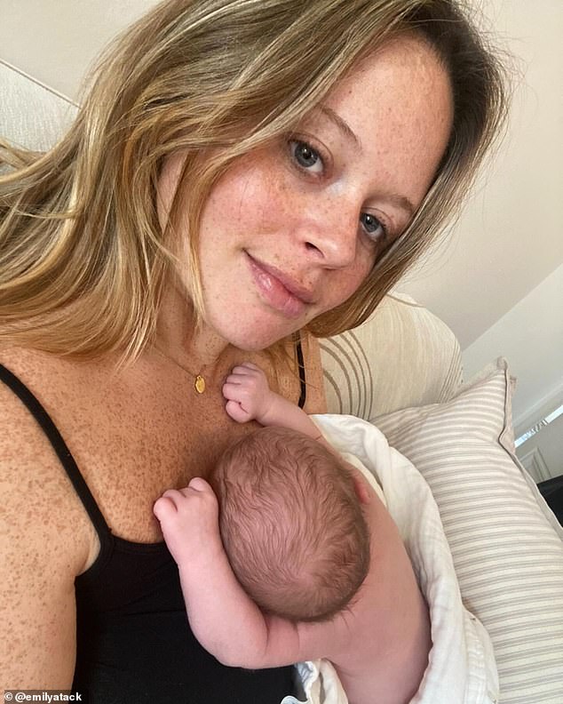 Emily welcomed her first child, Barney, in June with her boyfriend Alistair Garner.