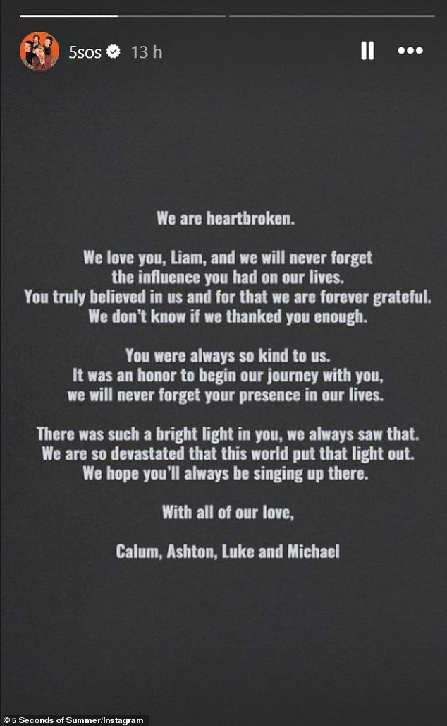 Sharing a group photo of both boybands together, they wrote: 'We are heartbroken. We love you, Liam, and we will never forget the influence you had on our lives.