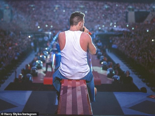 Harry posted a photo of Liam on stage performing to a large stadium of fans along with his heartbreaking tribute.