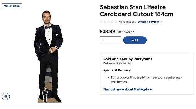 The standees, which sell for £38.99 each, include life-size cutouts of three of Taylor Swift's exes, high-profile politicians and even popular animated characters. In the photo: Sebastián Stan.