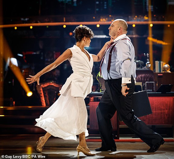 For use only in the United Kingdom, Ireland or Benelux countries. BBC photo of Wynne Evans and Katya Jones, during their appearance on Saturday's live show of Strictly Come Dancing on BBC1. Photo date: Saturday October 12, 2024. PA Photo. See PA story SHOWBIZ Strictly. Photo credit should read: Guy Levy/BBC/PA Wire NOTE TO EDITORS: Not to be used more than 21 days after publication. You may use this image free of charge solely for the purpose of publishing or reporting on current BBC programming, staff or other BBC production or activity within 21 days of its broadcast. Any use after that time MUST be authorized through BBC Picture Publicity. Please credit the image to the BBC and any named freelance photographers or program makers, as described in the title.